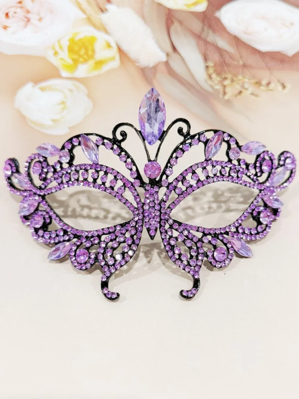 Purple Crystal Masquerade Mask, Butterfly Venetian Mask, Masquerade Ball Mask